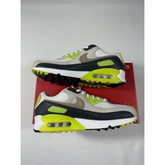 New Nike Air Max 90 Shoes Mens Size 7 White Khaki Cyber Volt Sneakers DM0029-107 - Picture 5 of 11